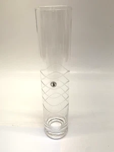 Mid Century handgefertigte Klarglas Zylinder Vase geätzt gewellte Kreise 30 cm - Bild 1 von 15