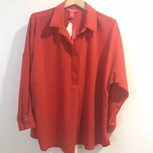 catherine malandrino xl Red Womens Az Split Neck Blouse - Picture 1 of 3