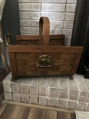 "Portador de cesta de leña de madera tejida Americana vintage MCM Eagle 16,5""" Foto 1 de 4
