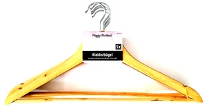 Holz-Kleiderbügel mit Steg natur Peggy Perfect drehbarer Metallhaken 5er Pack - Bild 1 von 4