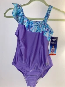 Speedo Youth 1-piece Swimsuit Purple W/ Ruffle Size M(10) NWT FREE SHIPPING - Picture 1 of 2