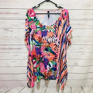 TAKING SHAPE Tunic Top Size M (AU 18 20) Floral Vibrant Short Sleeve - Picture 1 of 6