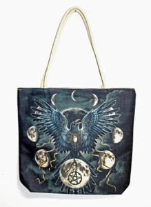 Sinister Wings 3282 Crow Raven Bird Moon Phases Shopping Tote Bag 17 x 15 inches - Picture 1 of 1