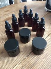10 Pc Lot Dark Plastic Bottles Stoppers and Jars For Homemade Tinctures Etc