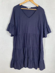 Grae Linen dress plus 16 natural linen blend navy blue flared sleeves minimalist - Picture 1 of 13