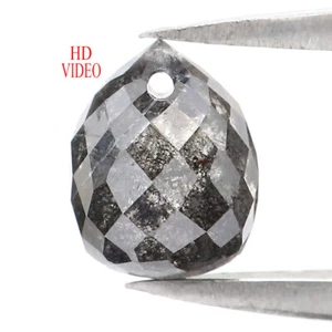 1.59 CT Natural Loose Briolette Diamond 6.80 MM Salt And Pepper Diamond LQ5680 - Picture 1 of 7