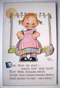 Mrs Smiler by clothesline Mabel Lucie Attwell postcard *B16 - Picture 1 of 2