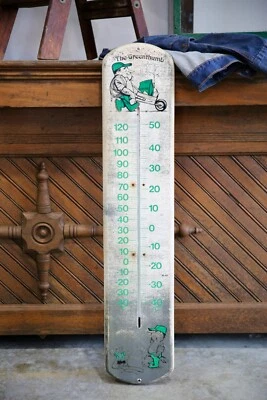 Vintage Green Thumb Fertilizer Farm Advertising Thermometer Metal Sign RARE - Image 1 of 4