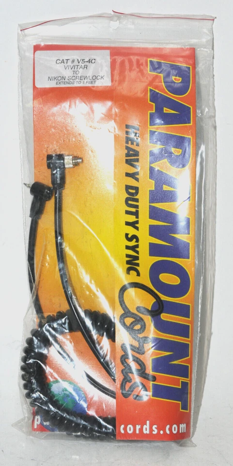 Paramount  Sync Cord CAT# V5-4C Vivitar to Nikon Screwlock NEW OLD STOCK - Image 1 of 4