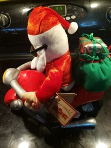 PBC International Vtg Musical Xmas Motorcycle Stuffed Santa Plush Biker Preowned - Picture 1 of 8