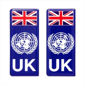 2x 98x42mm Reino Unido ONU Union Jack Bandera Número Placa 3D Gel Resina Cúpula Pegatinas Insignia - Imagen 1 de 2