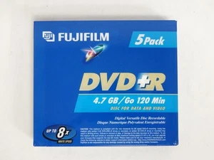 Fujifilm 5 Pack DVD+R Sealed New Blank Discs Media 8X 4.7GB 120MIN - Picture 1 of 5