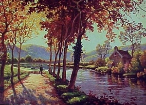 Kalender Kunstdruck Schafe Herbst Szene Lithographie 40er Jahre Vintage Litho Bild Deko - Bild 1 von 2