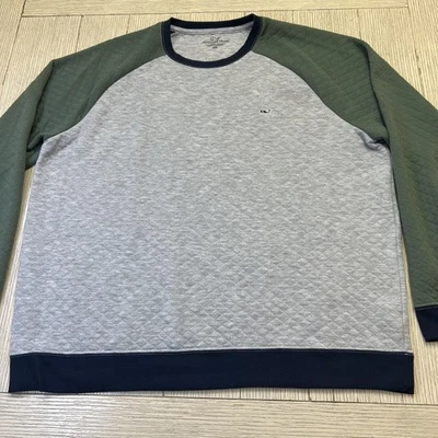 Vineyard Vines Sweater Mens 2XL Gray Green Quilted Pullover Crewneck Whale Logo - Image 1 of 4