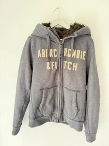 Abercrombie & Fitch Sherpa gefütterte Zip Hoodie Jacke XL grau Kunstfell Y2K Vintage - Bild 1 von 23