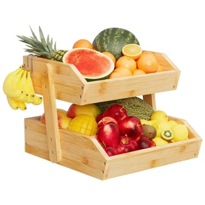 Cesta de frutas de bambú de 2 niveles para mostrador de cocina, almacenamiento de frutas de gran capacidad... - Imagen 1 de 7