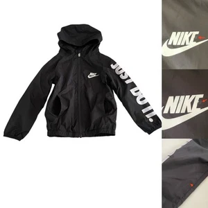 Nike Kids Black & White Hooded Full-Zip Windbreaker Jacket Boys 4 (XS) - Picture 1 of 13