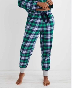 Aerie Women’s Blue Green Plaid Tie Waist Flannel Jogger Pajama Pants Size M - Picture 1 of 12