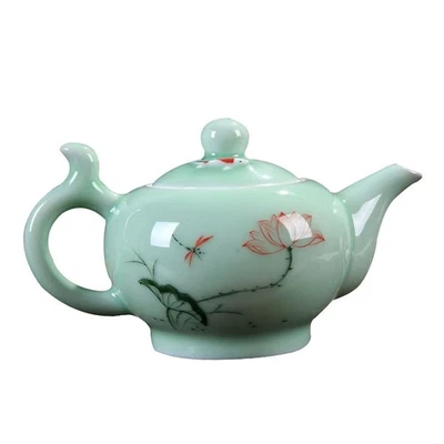 Tetera de porcelana con tapa tetera de cerámica china con patrón de loto Foto 1 de 2