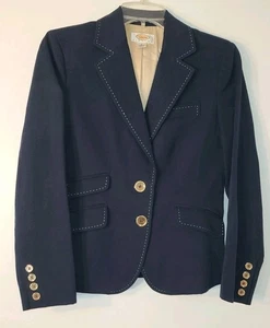 Talbots Blazer Womens Size 4P Petites Blue Contast Stitch 2-Button Twill Lined - Picture 1 of 10