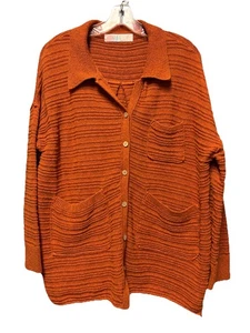 Free People FP Beach Day Dreaming Button-Up Cardigan Sz S Oversized Rust - Picture 1 of 14