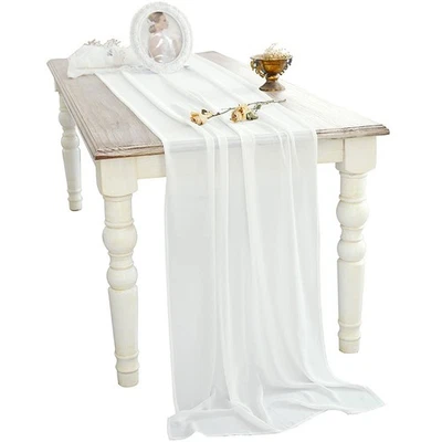 27 x 216 Inch White Chiffon Wedding Table Runner, Extra Long 18FT White Table... - Image 1 of 4
