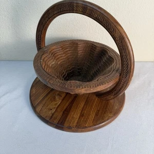 Cestino pieghevole pieghevole vintage in legno intagliato 10,5" alto 11,5" W - Foto 1 di 10