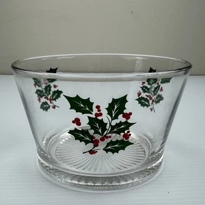 Vintage Indiana Glass Holly Berry Christmas Holiday Glass Serving Bowl - Picture 1 of 9