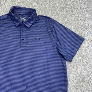 Under Armour Heatgear Golf Polo Shirt Mens XL Gray Purple Stripe Short Sleeve - Picture 1 of 14