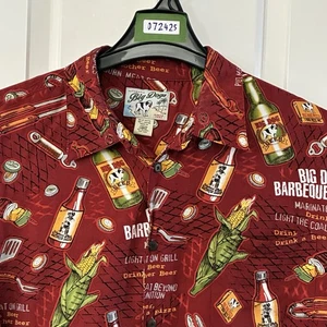 Camicia hawaiana Big Dogs L rossa barbecue Aloha casual Rayon Islandwear uomo - Foto 1 di 6