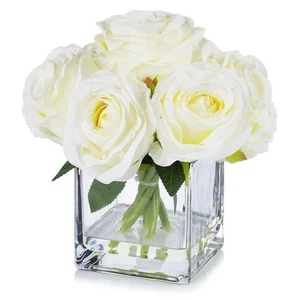 Enova Floral 7 Large Stems Artificial Silk Roses Fake Flowers Arrangement in ... - Picture 1 of 5
