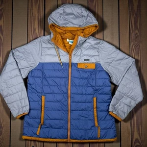 Chaqueta acolchada con capucha y cremallera completa bloque de color azul gris Columbia para hombre talla grande - Imagen 1 de 8