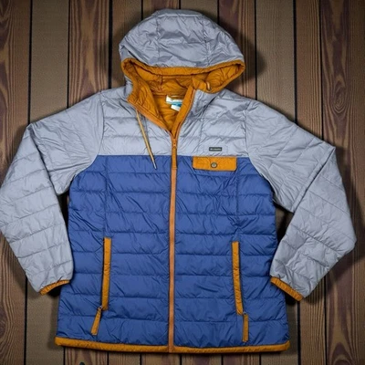 Columbia Men’s Blue Gray Color Block Full Zip Hooded Puffer Jacket Size Large - Image 1 of 4