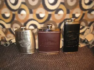 3 JACK DANIELS FLASK ALL STAINLESS STEAL AND LEATHER SINGLE BARREL NICE - Picture 1 of 2