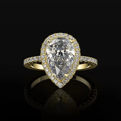 Anel de noivado feminino folheado a ouro branco oval gelado cintilante CZ - Imagem 1 de 4