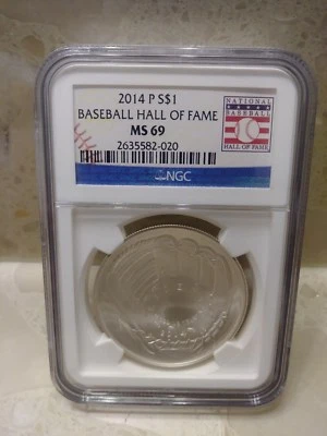 2014 P $1 BASEBALL HALL OF FAME NGC MS 69 - Image 1 of 4