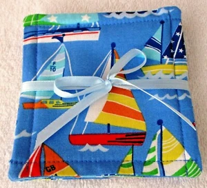 COASTER SETS~BEACH~BOATS~NAUTICAL~Set Of 4~Fabric~Reversible~Washable~Lined~NEW - Picture 1 of 32