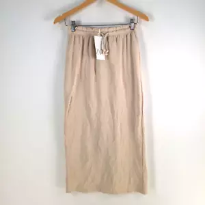 NEW Zara skirt womens S beige maxi straight stretch cotton drawstring 105091 - Picture 1 of 11