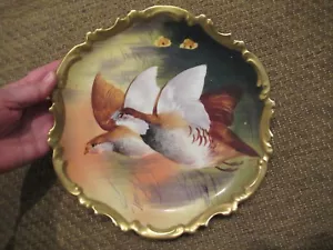 Antique Limoges Handpainted Gold Trimmed Plate Quail in Flight Grouse - Picture 1 of 4