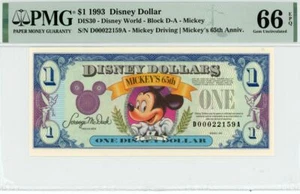 1993 $1 Disney Dollar Mickey 65th Anniv. PMG 66 EPQ (DIS30) - Picture 1 of 2