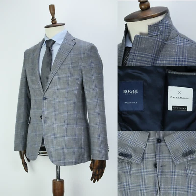 BOGGI Blue Check WOOL COTTON LINEN Sport Coat Blazer Jacket 50IT 40US/UK - Image 1 of 4