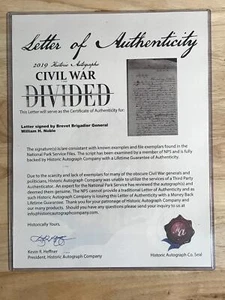 Autógrafos históricos 2019 Guerra Civil dividida William H. Noble carta firmada - Imagen 1 de 2