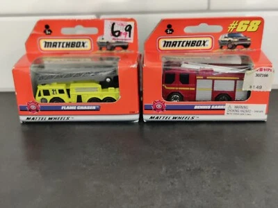 Lot/2 1998 Matchbox Superfast #69 Flame Chaser #68 Dennis Sabre Fire Truck Box - Image 1 of 4