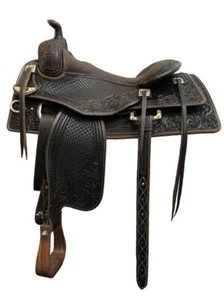 Western saddle 16" on eco leather buffalo Brown with drum dye finished - Picture 1 of 4