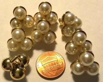 8 Gold Tone Plastic & Faux Pearl Plastic Shank Buttons 11/16" 17.5mm 10063 - Image 1 of 3