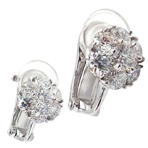 Authentic! Van Cleef & Arpels Platinum Diamond Fleurette Flower Earrings - Picture 1 of 18