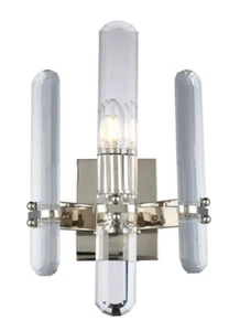 Crystal Shade Polished Nickel Bathroom Dining Room Wall Sconce Light Fixture - Picture 1 of 2