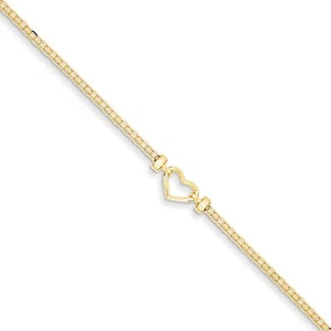 14K Gold Fancy Heart Anklet Chain Jewelry 9" - Picture 1 of 4