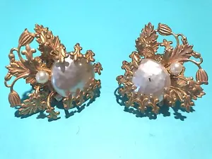 ❤️VINTAGE SIGNIERTE MIRIAM HASKELL OHRRINGE GOLD VERZIERT BAROCK PERLENCLIP SCHRAUBE❤️ - Bild 1 von 8
