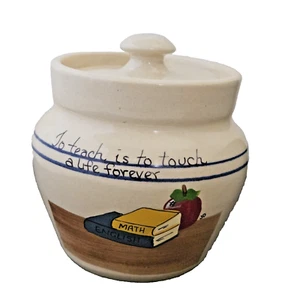 VTG 60's Sugar Bowl w/Lid Earthenware "To Teach Is To Touch A Life Forever" - Picture 1 of 9